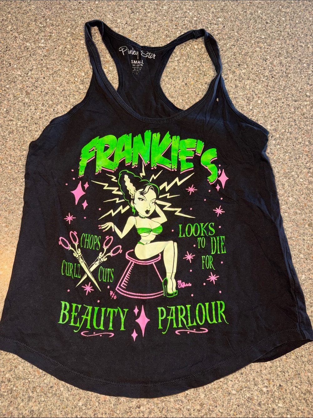 Pinky Star Frankie’s Beauty Parlour Black Graphic Tank Top